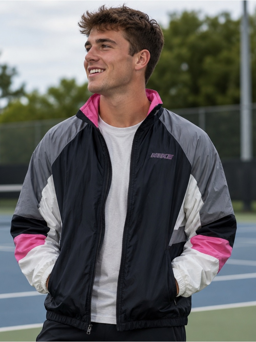 Nike Black, Gray & Pink Men's Sport Windbreaker Jacket